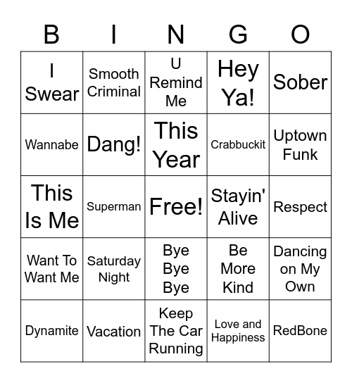 RLT Music Bingo! Bingo Card