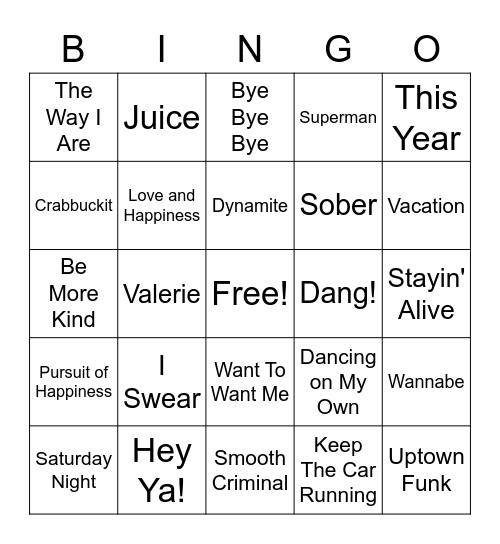 RLT Music Bingo! Bingo Card