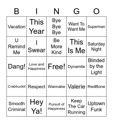 RLT Music Bingo! Bingo Card