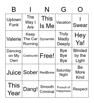 RLT Music Bingo! Bingo Card
