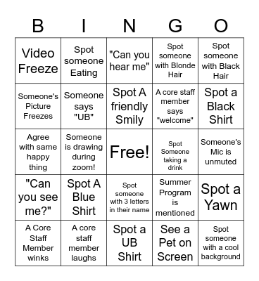 UB Community Meeting BINGo Card