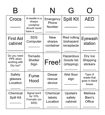 Safety Bingo Card
