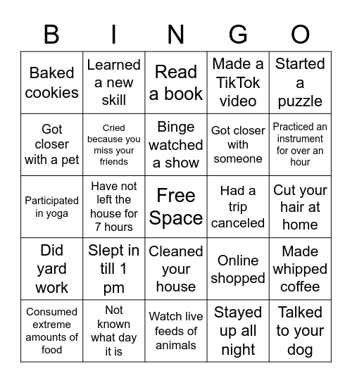 Quarantine Bingo Card