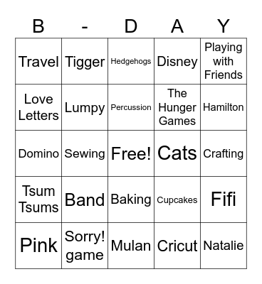 Natalie's Birthday Bingo Card