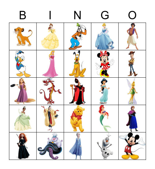 Disney Characters Bingo Card