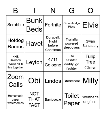 FAMILY QUIZ BINGO Card