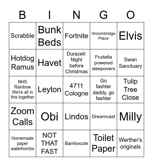 FAMILY QUIZ BINGO Card