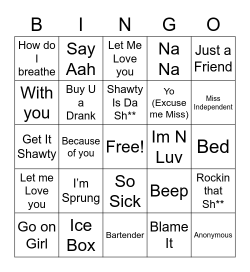 Battle of the R&B Hits Bingo Card