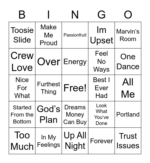 Champagne Papi mix Bingo Card