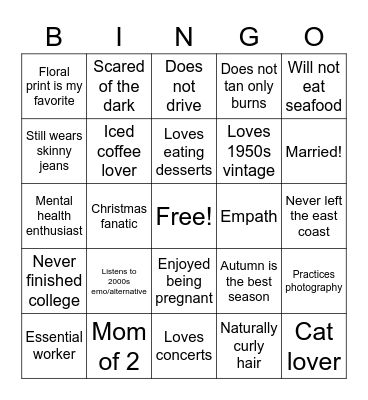 Christine’s Bingo Card