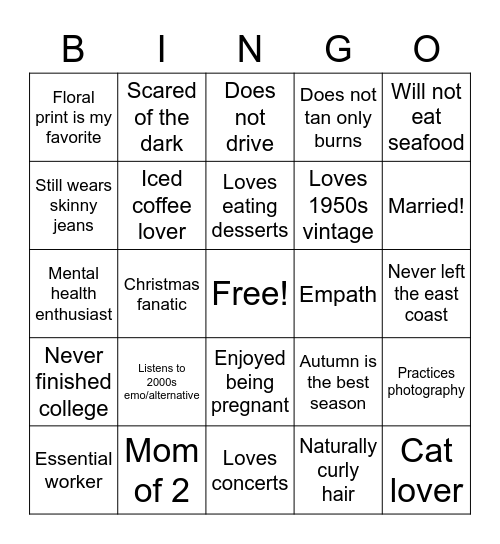 Christine’s Bingo Card