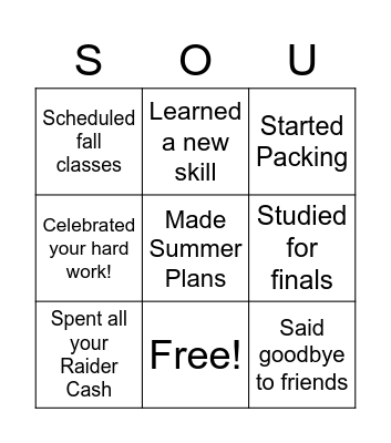 End of Quarter Bingo Card