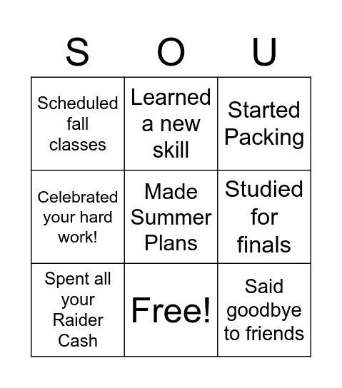 End of Quarter Bingo Card