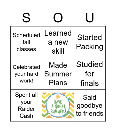 End of Quarter Bingo Card