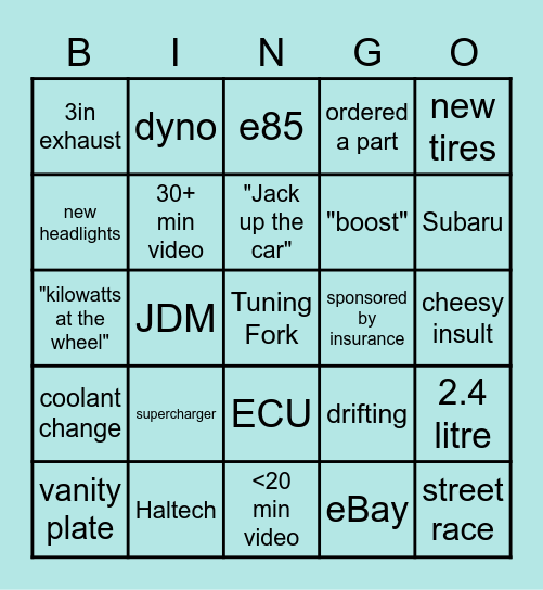 Mighty Car Mods Bingo Card