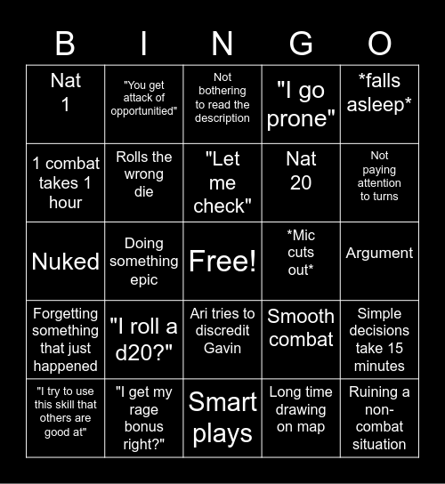 DND Bingo Card