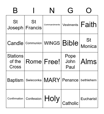 Catholic Strong Bingo Card