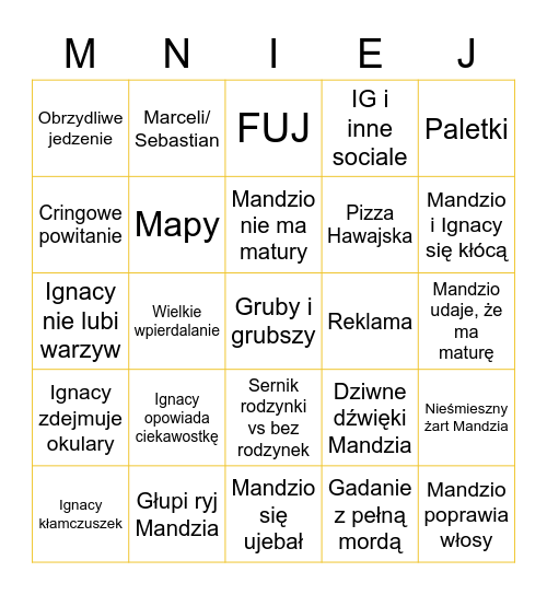 Więcej Bingo Card