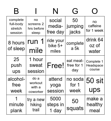 Health Bingo Card