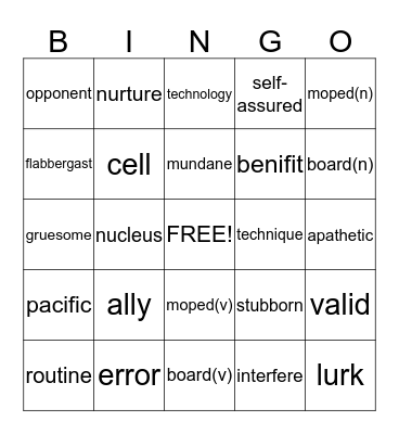 Spelling Bingo Card