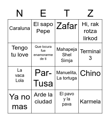 Bingo Musical Bingo Card