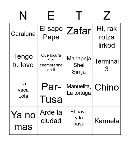 Bingo Musical Bingo Card
