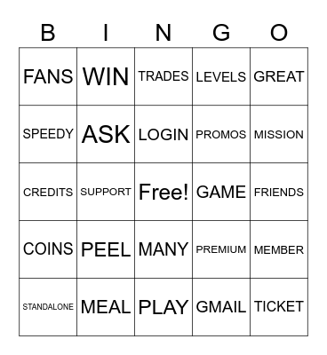 SET ONE Bingo Card