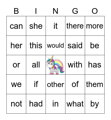 SIGHT WORDS Bingo Card