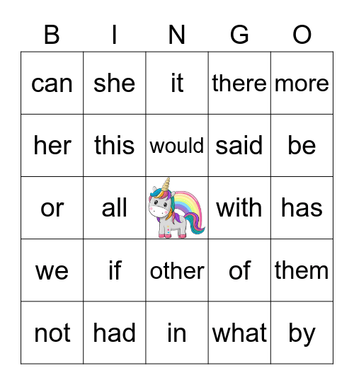 SIGHT WORDS Bingo Card