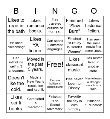 BOOK CLUB Bingo Card