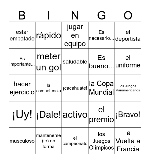 Español 2 - U2L1 Bingo Card