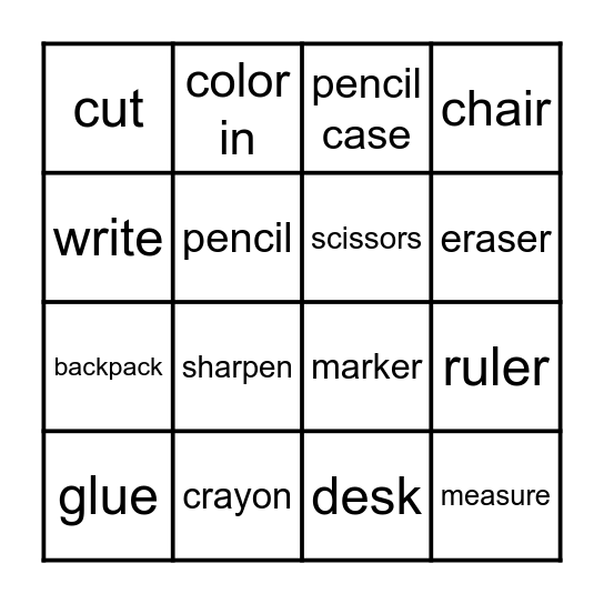 In The Classroom Bingo Card