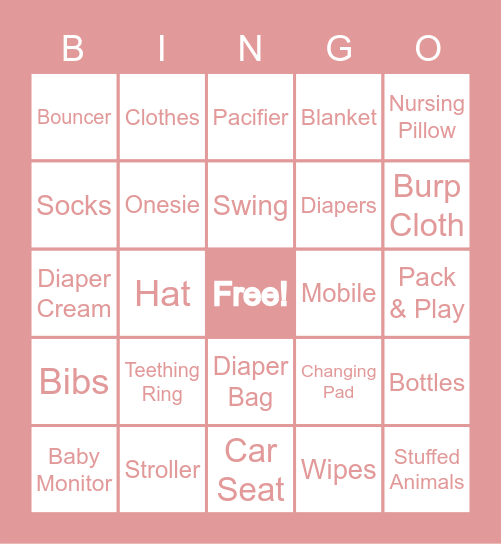 Baby Shower Bingo Card