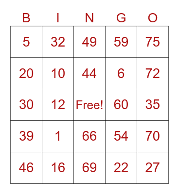 Untitled Bingo Card