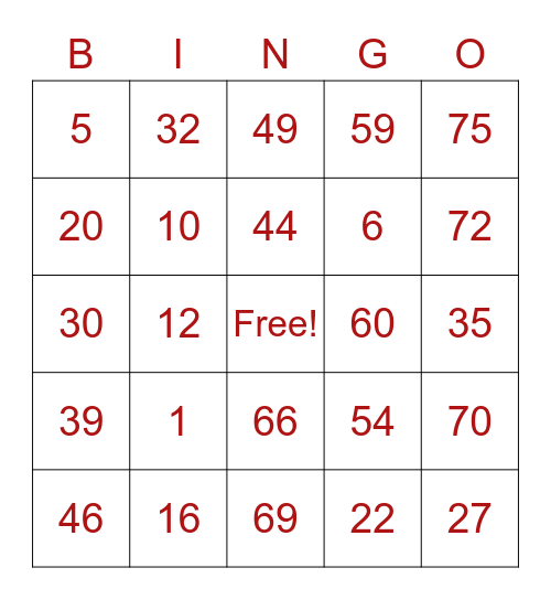 Untitled Bingo Card