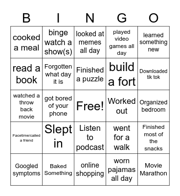 Quarantine Bingo Card