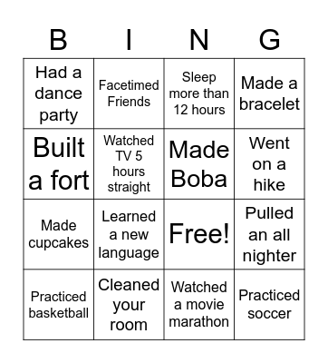Quarantine Bingo Activites Bingo Card