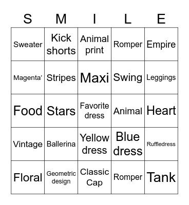 DotDotSmile Shirley B Bingo Card