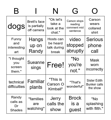 Mormon and Talent Talk Bingo Card