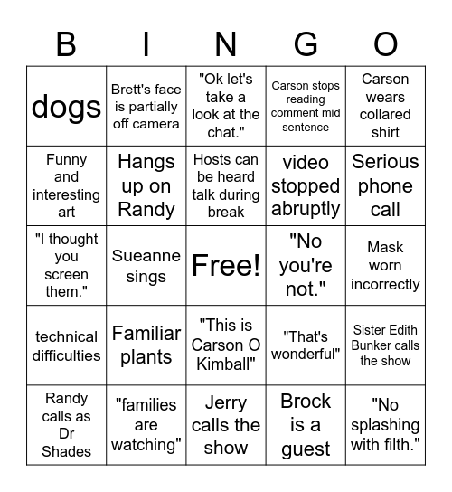 Mormon and Talent Talk Bingo Card