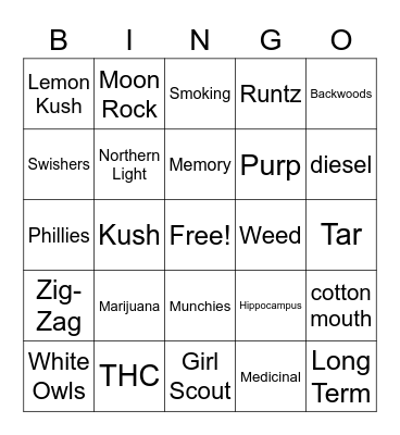 Marijuana Bingo Card