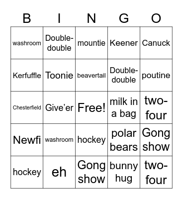 Canadian bingo Card