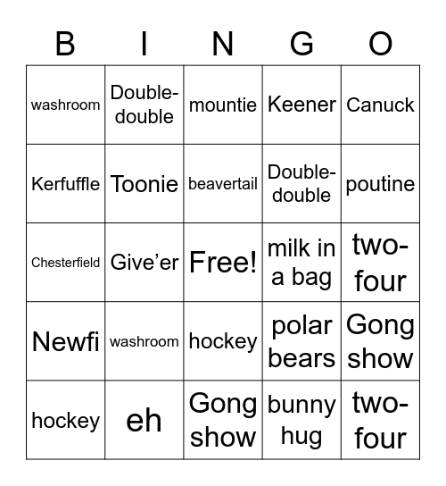 Canadian bingo Card