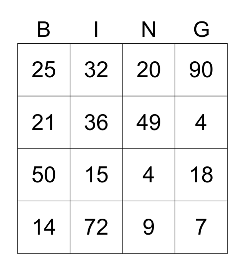 Maaltafels Bingo Card
