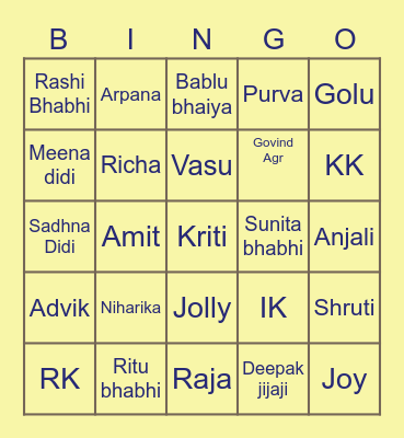 Rahatgaon Family Bingo Card