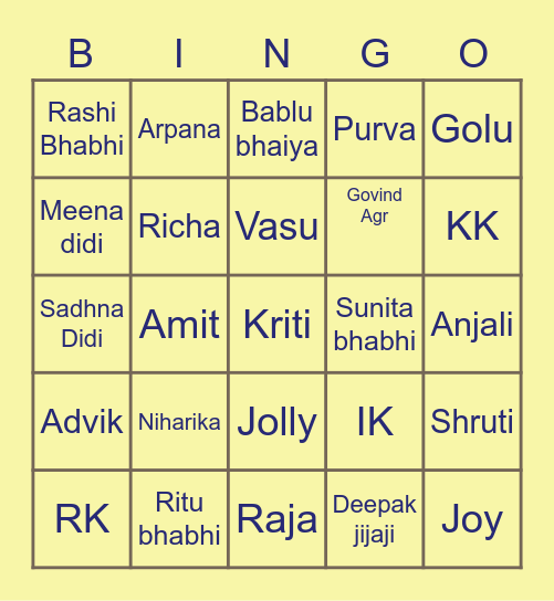 Rahatgaon Family Bingo Card