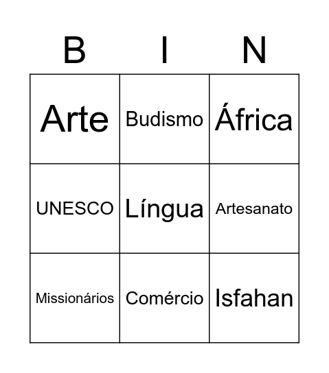 Rota da Seda Bingo Card