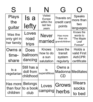 Find someone who... Bingo Card
