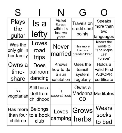 Find someone who... Bingo Card