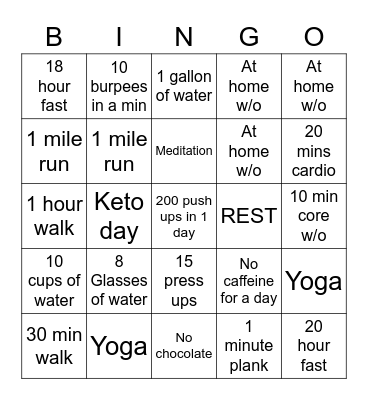 Family Fitness Bingo Card